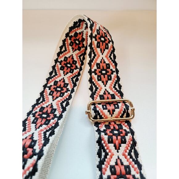 Boho Aztec Embroidered Purse Strap Replacement Crossbody Adjustable Coral Black - Picture 5 of 8